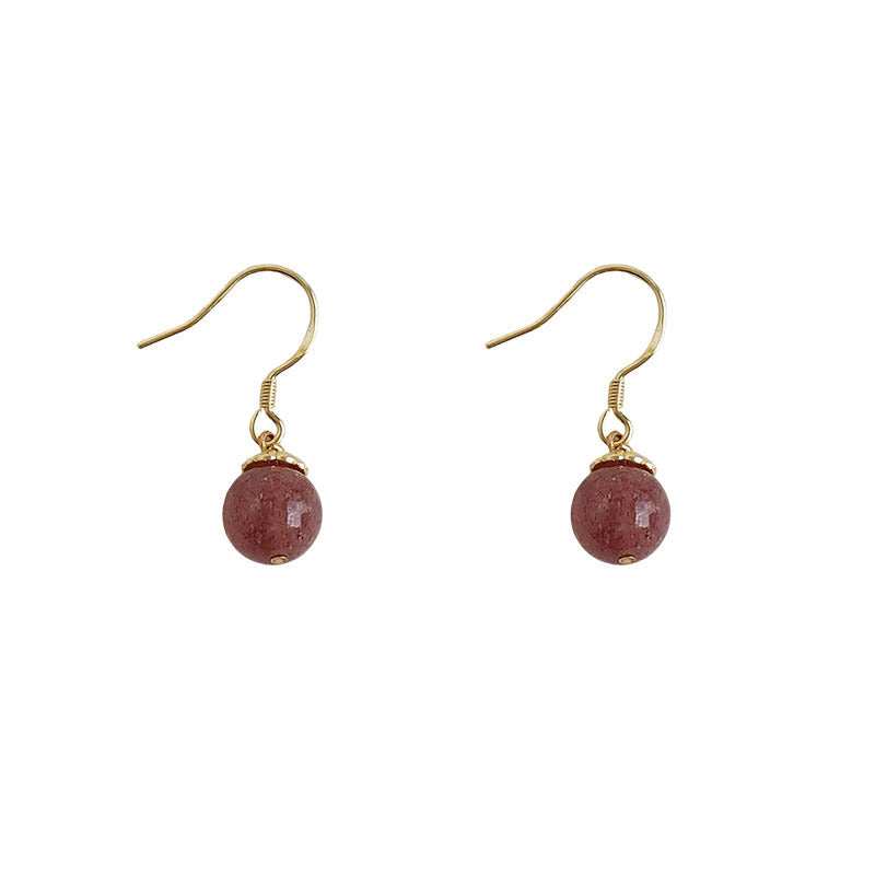 Long Strawberry Quartz Handmade Design Sense Earrings
