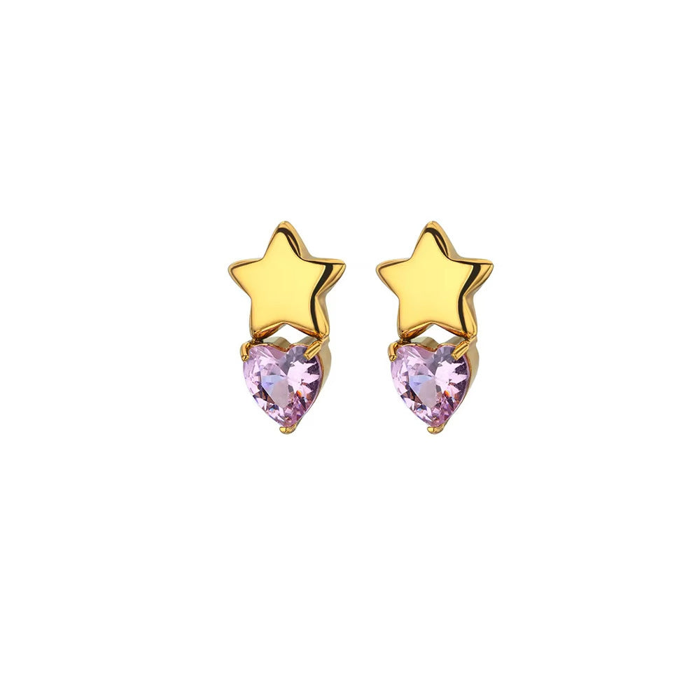 Stainless Steel Micro Zircon-encrusted Stud Earrings Love Heart Bow Tie