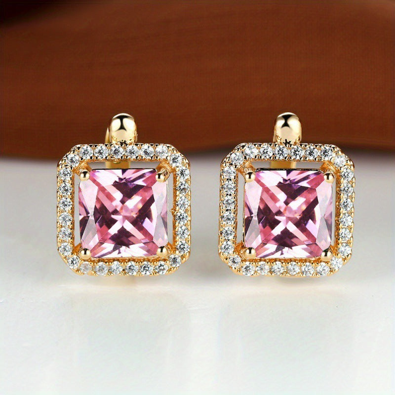 Platinum Super Square Full Diamond Large Zircon Stud Earrings