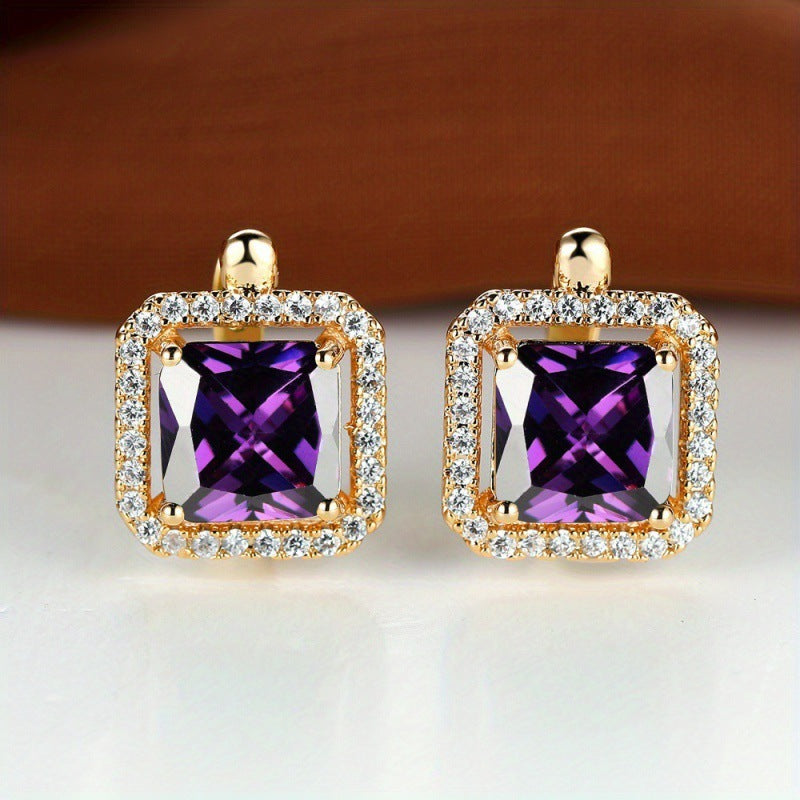 Platinum Super Square Full Diamond Large Zircon Stud Earrings