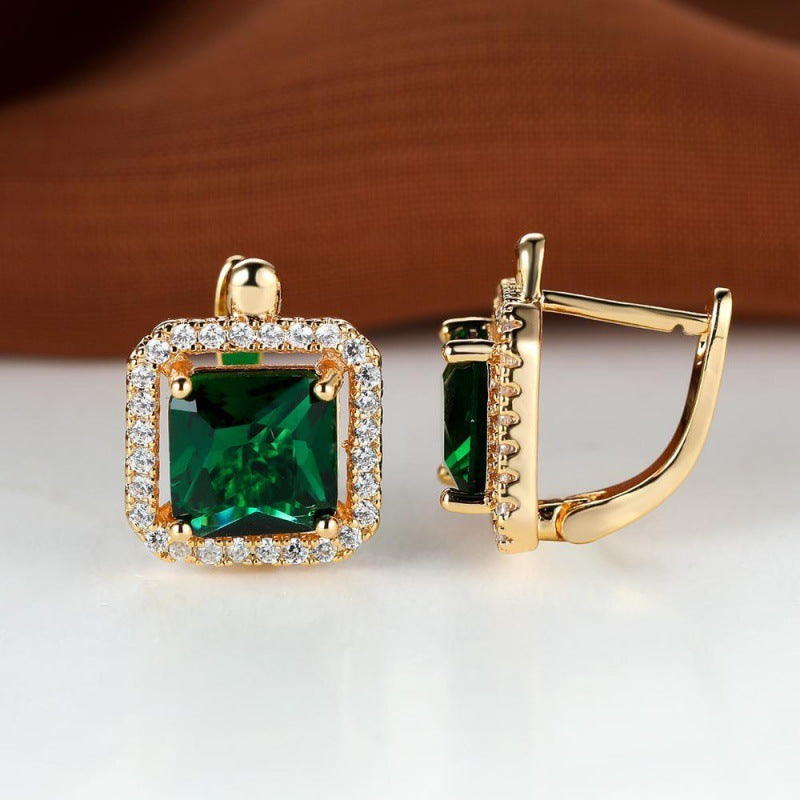 Platinum Super Square Full Diamond Large Zircon Stud Earrings