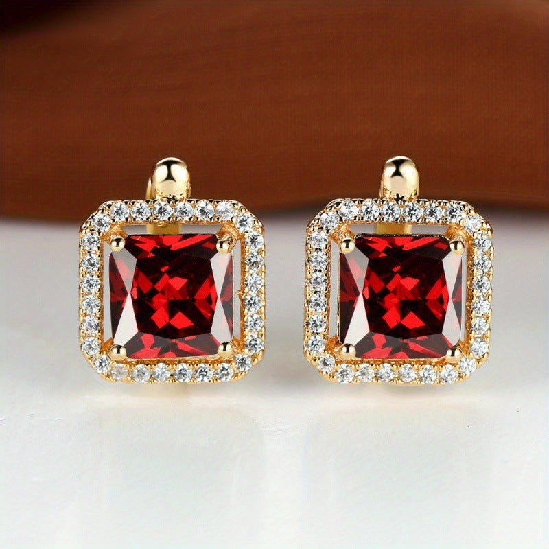 Platinum Super Square Full Diamond Large Zircon Stud Earrings