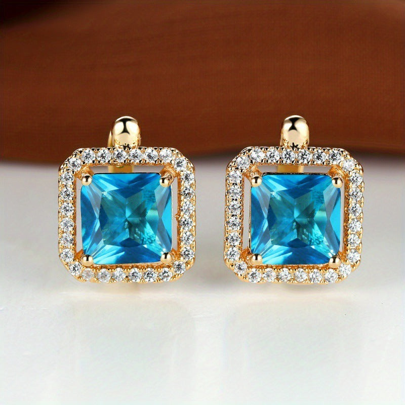 Platinum Super Square Full Diamond Large Zircon Stud Earrings
