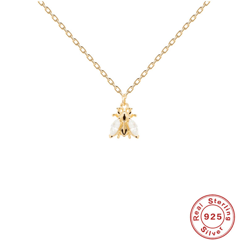 S925 Sterling Silver INS Bee Rhinestone Zircon Pendant Necklace