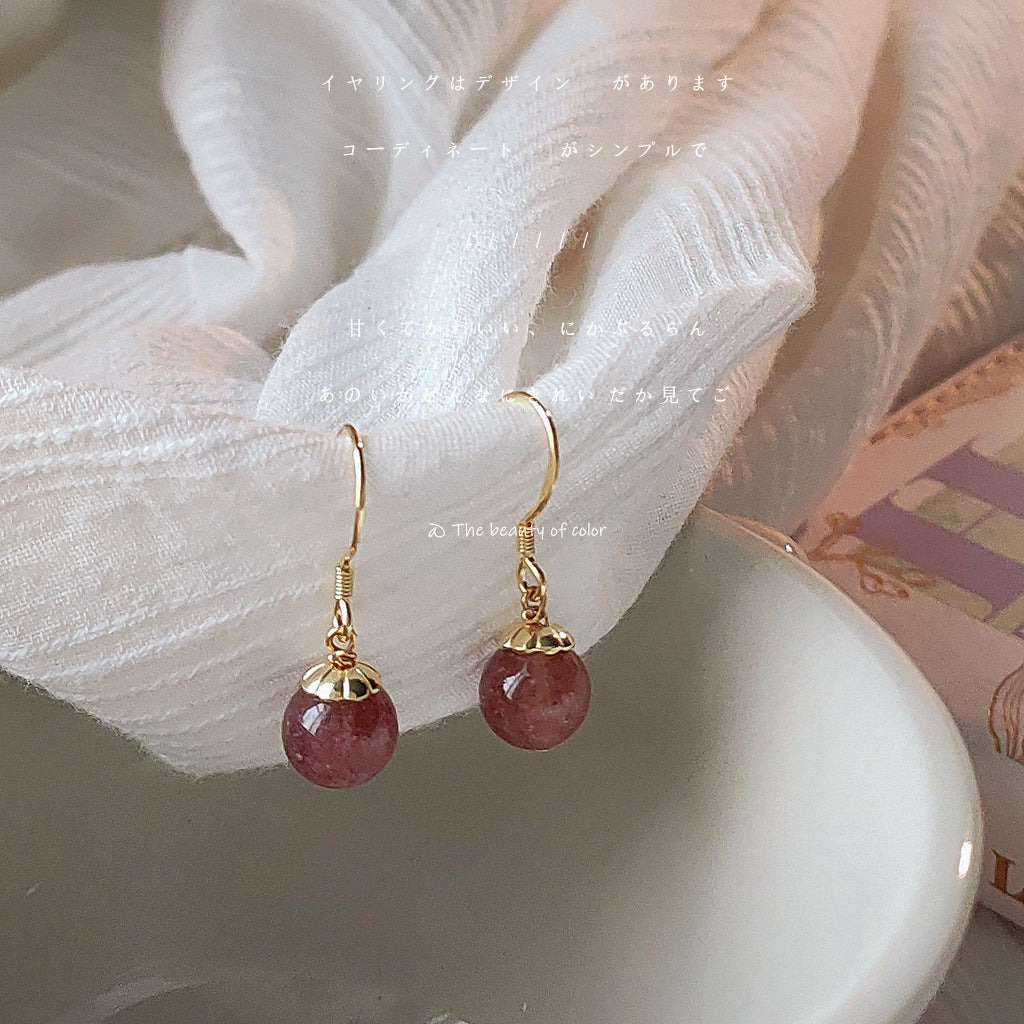 Long Strawberry Quartz Handmade Design Sense Earrings