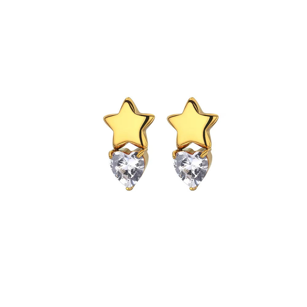 Stainless Steel Micro Zircon-encrusted Stud Earrings Love Heart Bow Tie