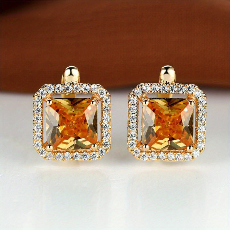 Platinum Super Square Full Diamond Large Zircon Stud Earrings