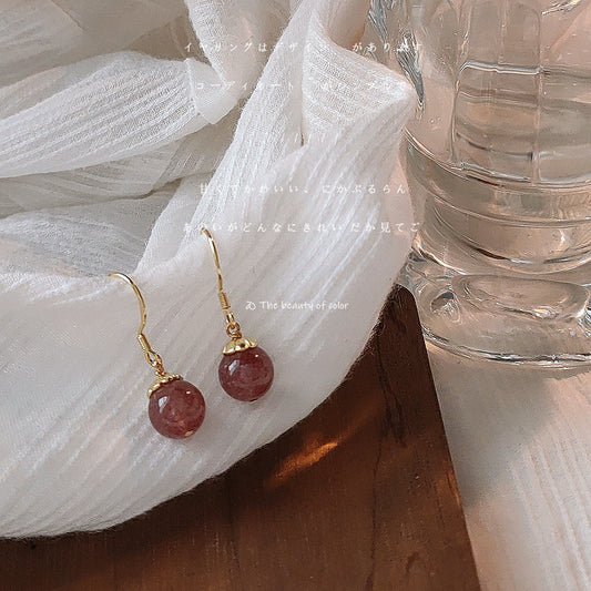 Long Strawberry Quartz Handmade Design Sense Earrings