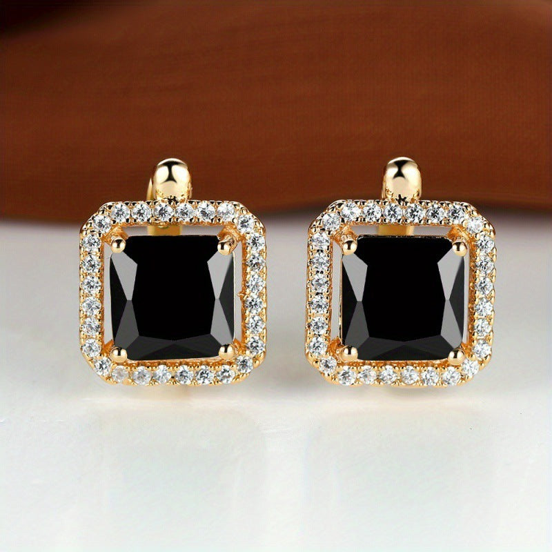 Platinum Super Square Full Diamond Large Zircon Stud Earrings