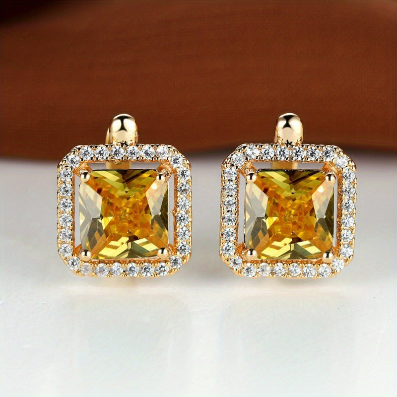 Platinum Super Square Full Diamond Large Zircon Stud Earrings