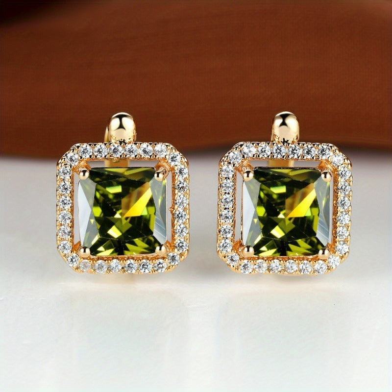 Platinum Super Square Full Diamond Large Zircon Stud Earrings